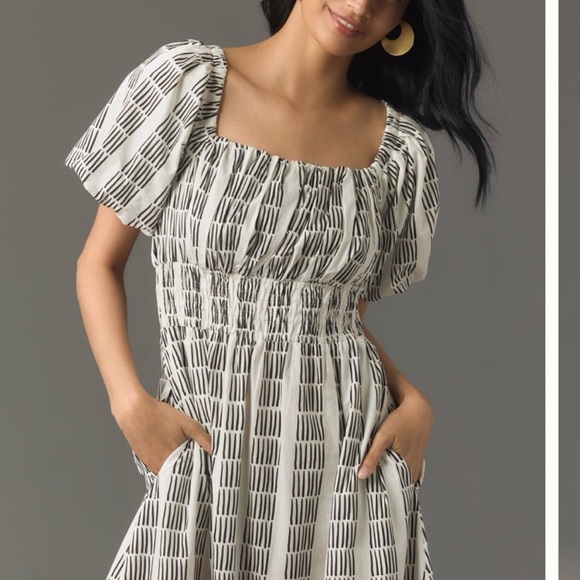 Maeve Square Neck Black and White Patterned Dress - Picture 2 of 12